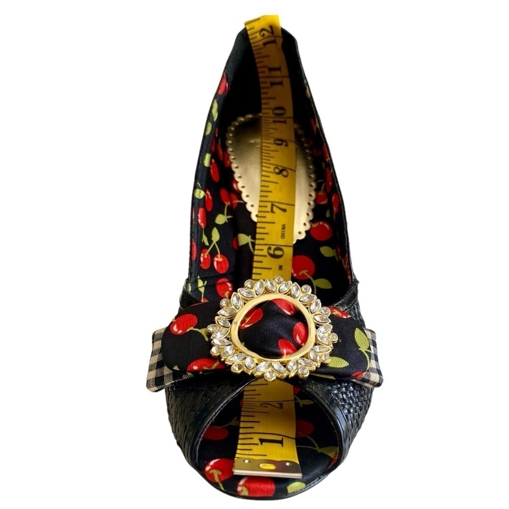 CHINESE LAUNDRY Heels Peep Toe Black Red Cherry Gold Tone & Crystals Women 9 - Picture 10 of 14
